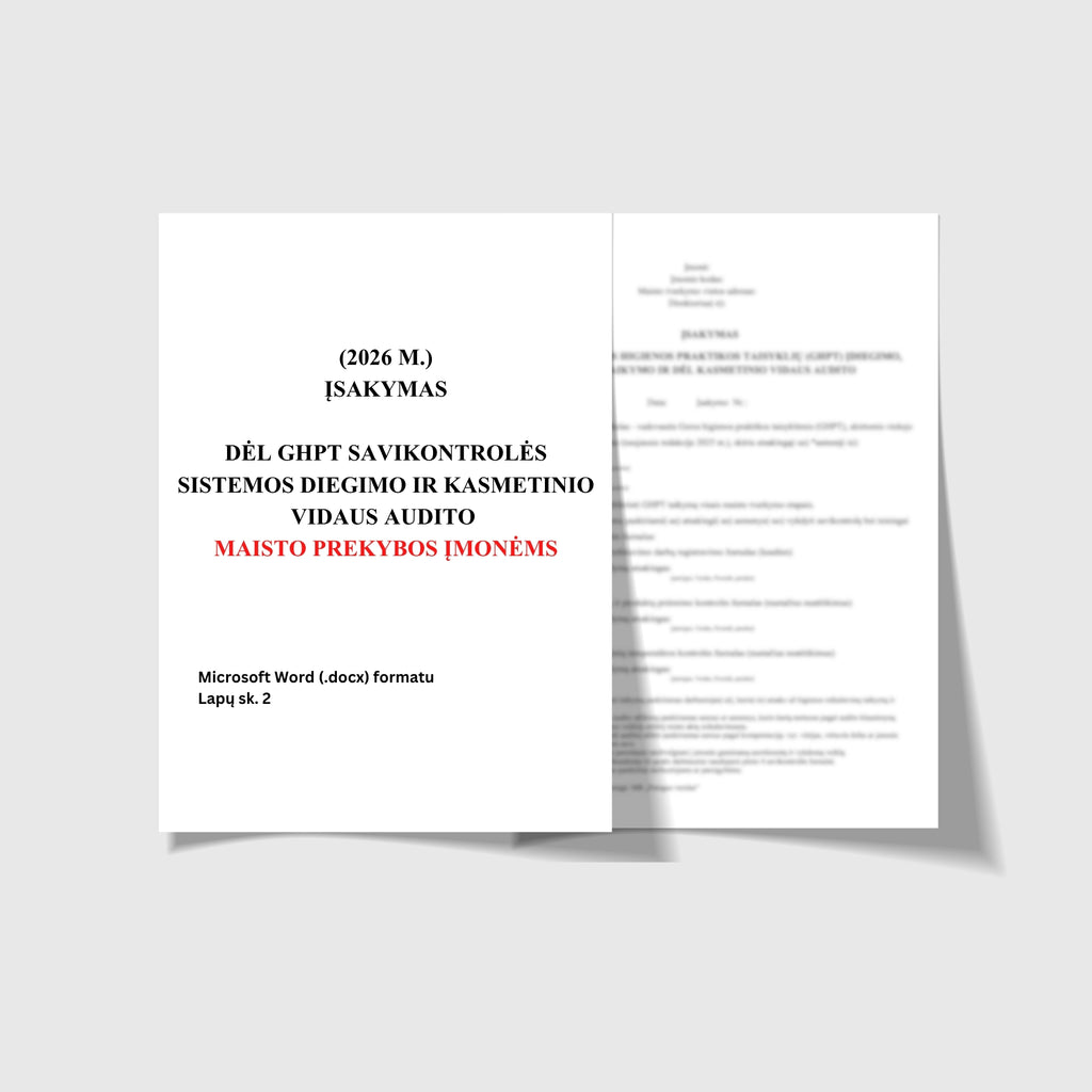 Geros higienos praktikos taisyklės prekybos įmonėms + Įsakymas dėl GHPT ir kasmetinio vidaus audito