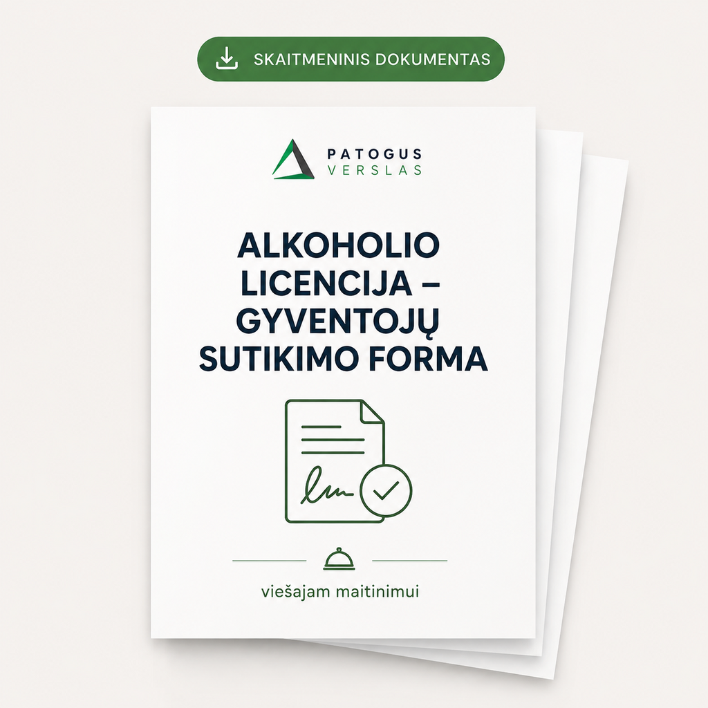 Alkoholio licencijos gyventojų sutikimo forma viešajam maitinimui – skaitmeninis dokumentas