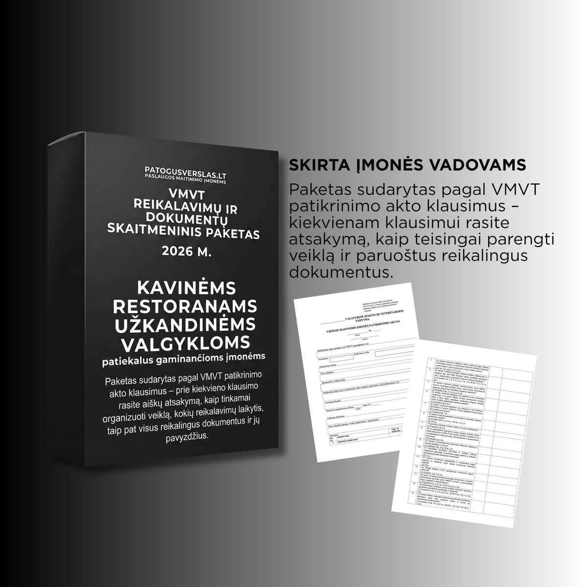 VMVT reikalavimų ir dokumentų paketas (patiekalus gaminančioms įmonėms)