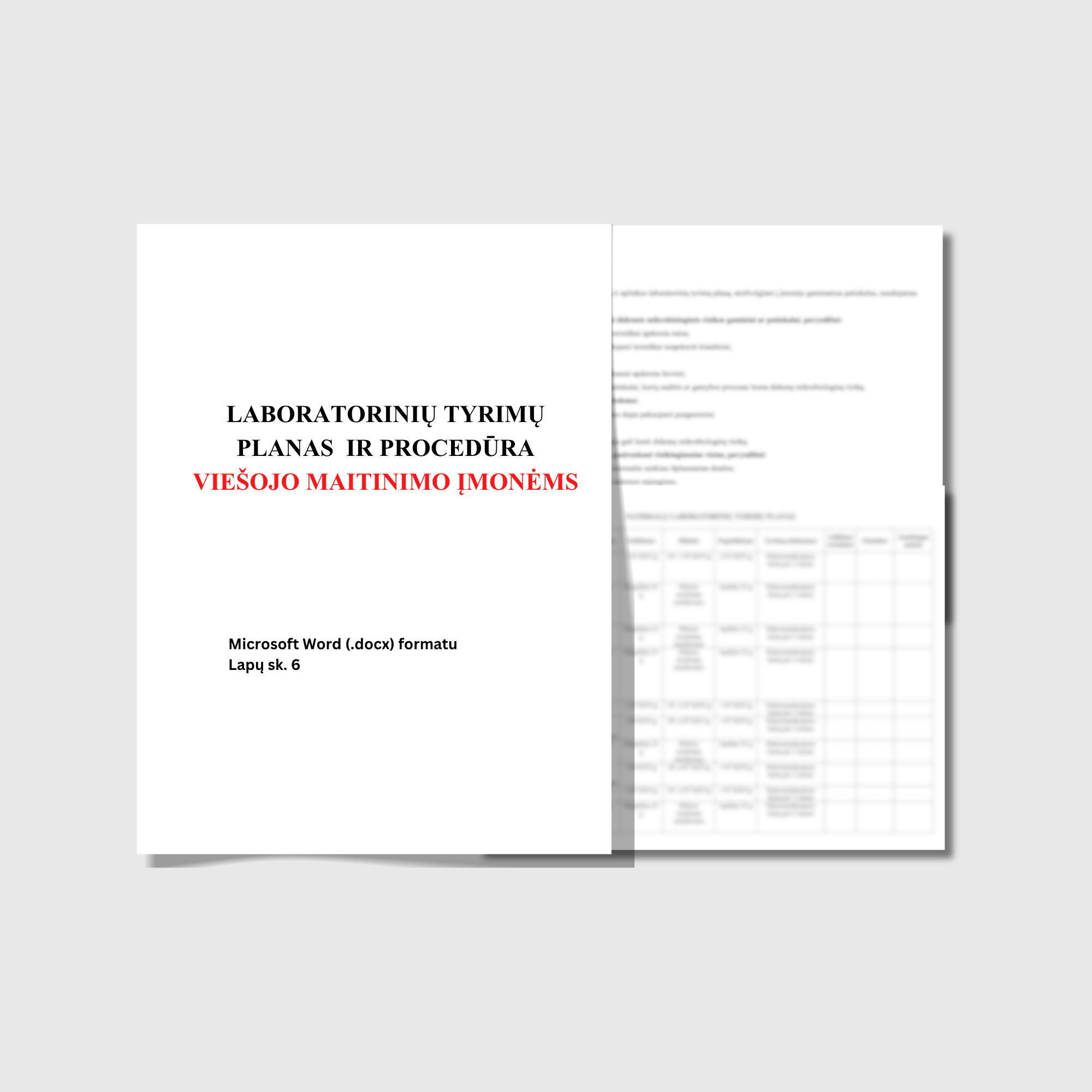 Laboratorinių tyrimų planas ir procedūra viešojo maitinimo įmonėms