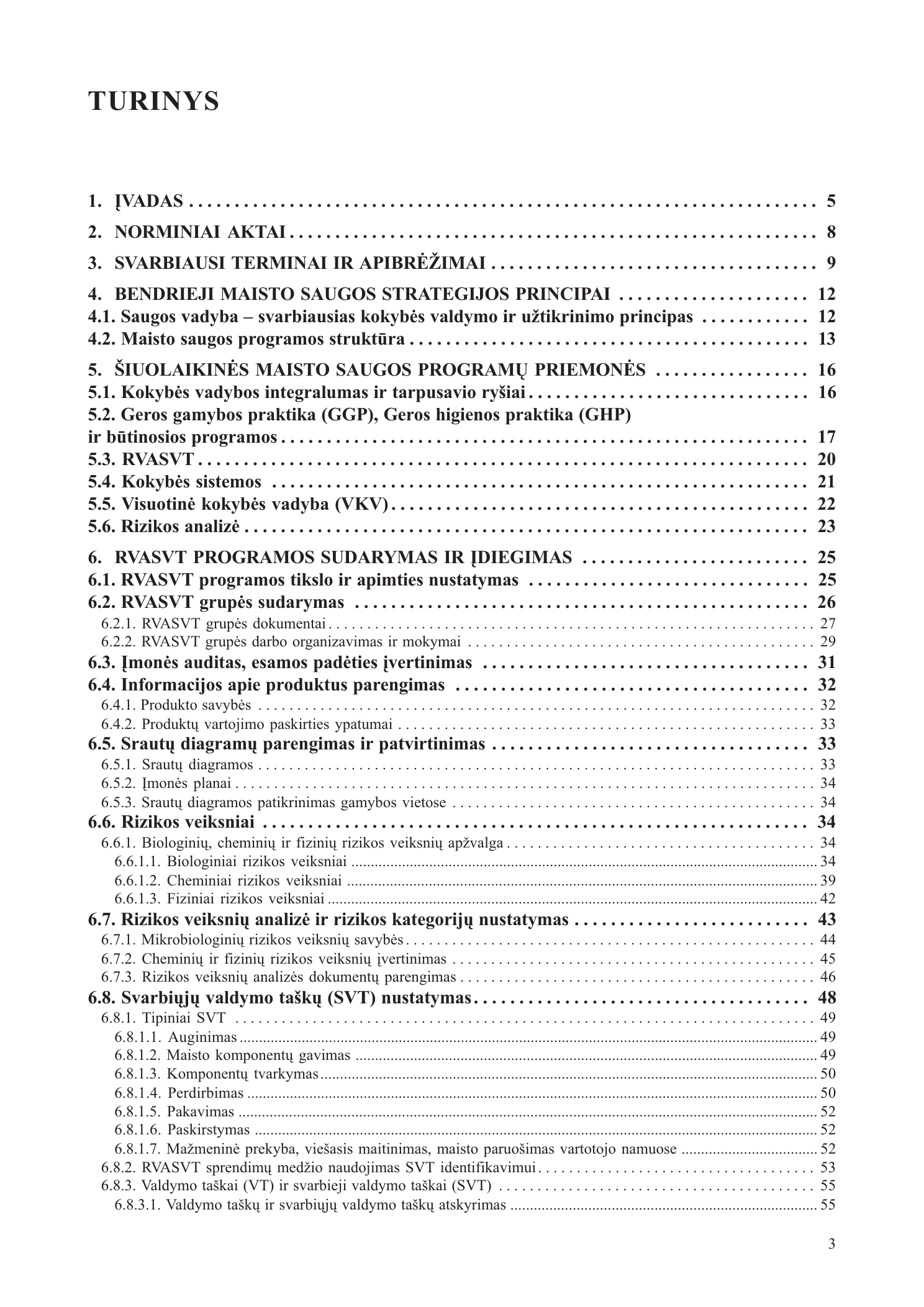 RVASVT sistemos parengimo maisto įmonėse knygos turinys – 1 dalis