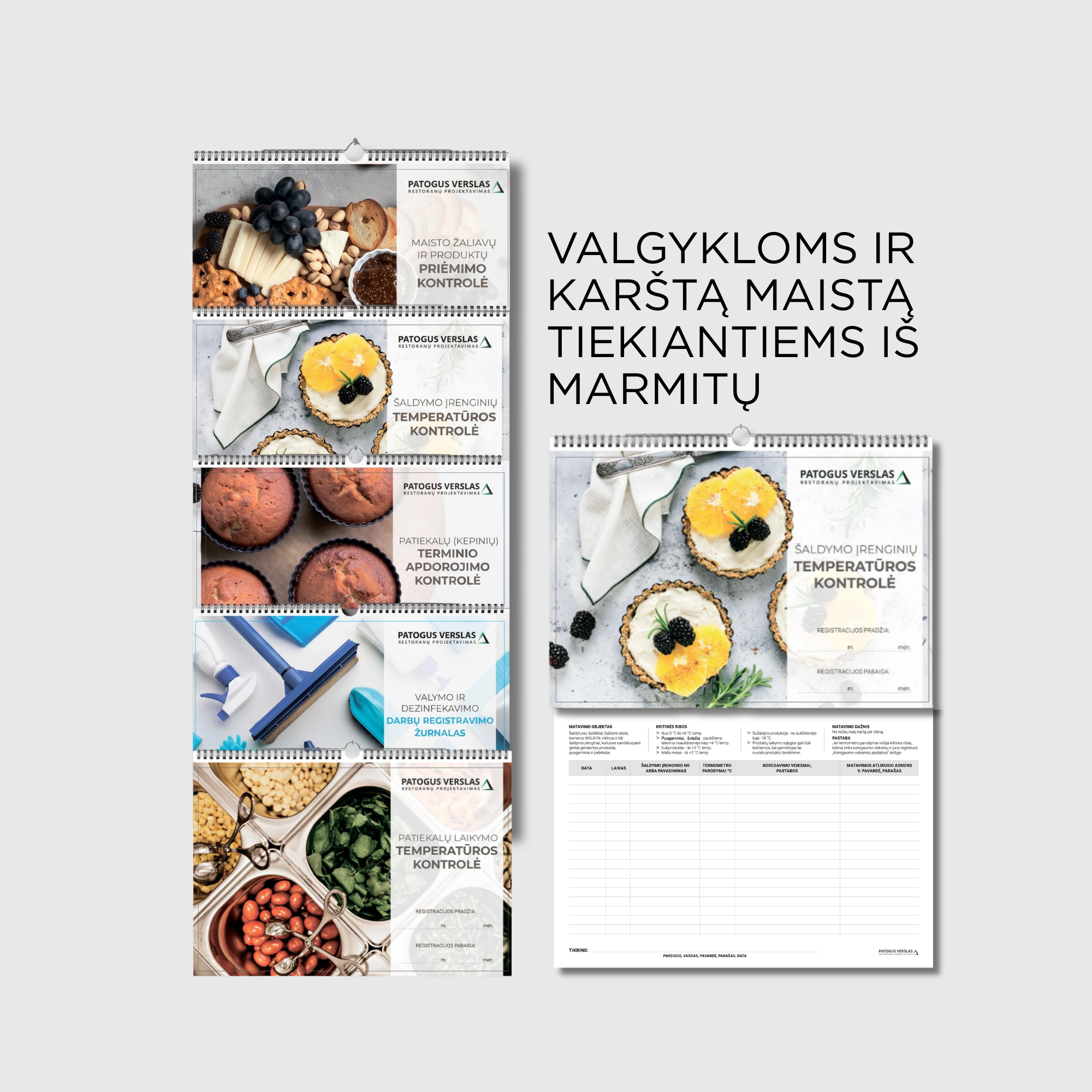 Savikontrolės žurnalų rinkinys valgykloms ir karštą maistą iš marmitų tiekiantiems – 5 fiziniai žurnalai