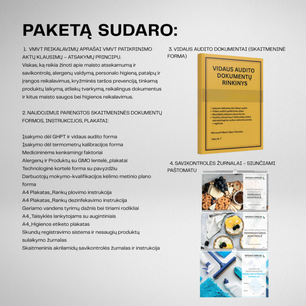 VMVT paketo barams dokumentai, instrukcijos ir 3 originalūs savikontrolės žurnalai