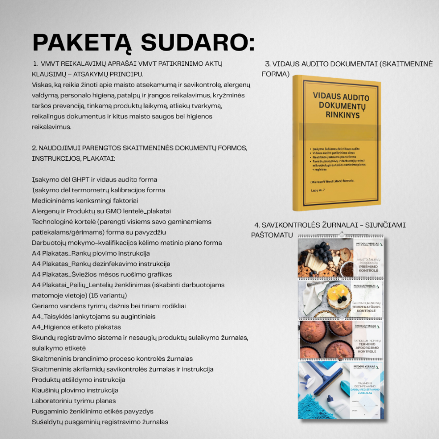 VMVT paketo dokumentai, instrukcijos ir vidaus auditas